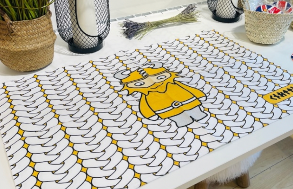 Tea Towel with Knutti the Viking Knitted Design