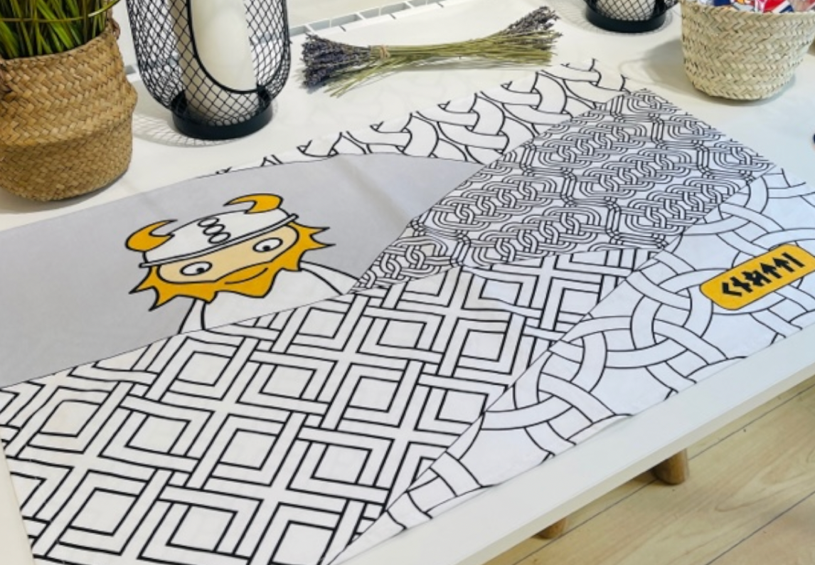 Tea Towel with Knutti the Viking and Viking Patterns Design